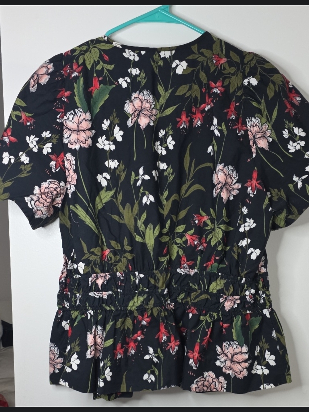 NWOT Anthropologie 100% Cotton Botanical Puff Sleeve Peplum Top - XL